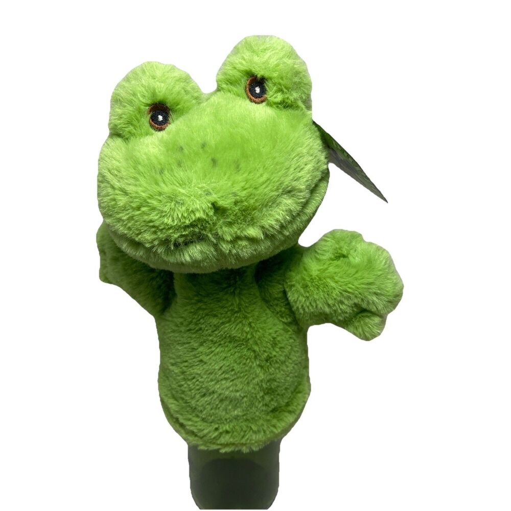 ECo Puppet Buddies Plush Furry Green Frog 10.75 inches high Sewn in Eyes